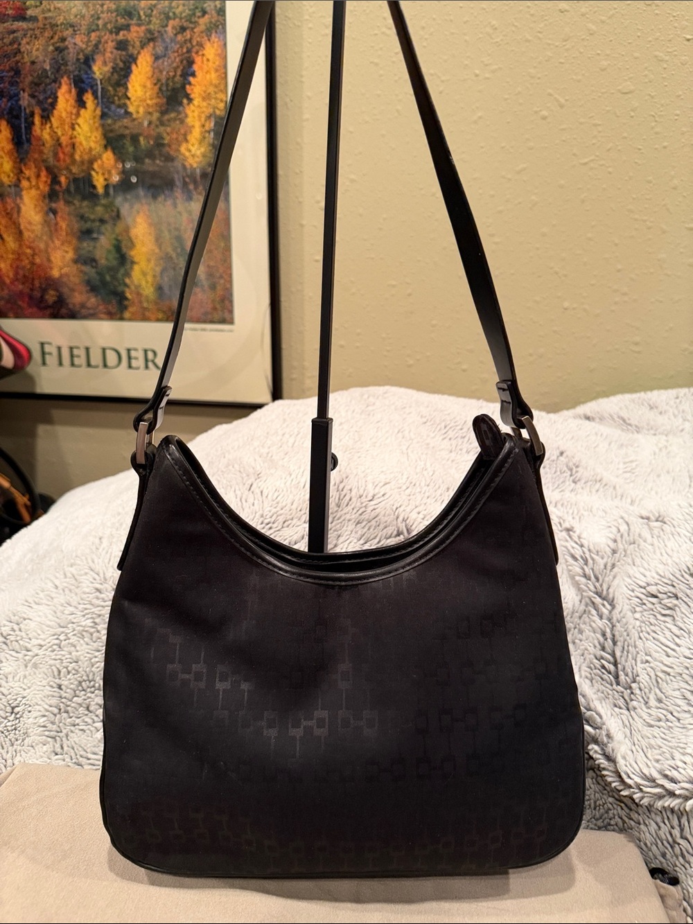 Express Black Shoulder Bag with Subtle Pattern